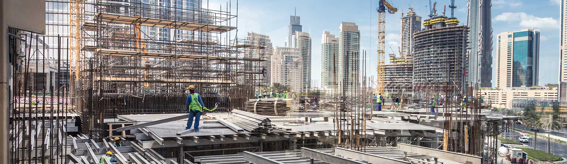 Construction workers on a building construction site