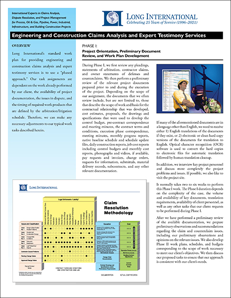 Engineering and Construction Claims Analysis and Expert Testimony Services Brochure