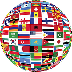 Globe made of international flags