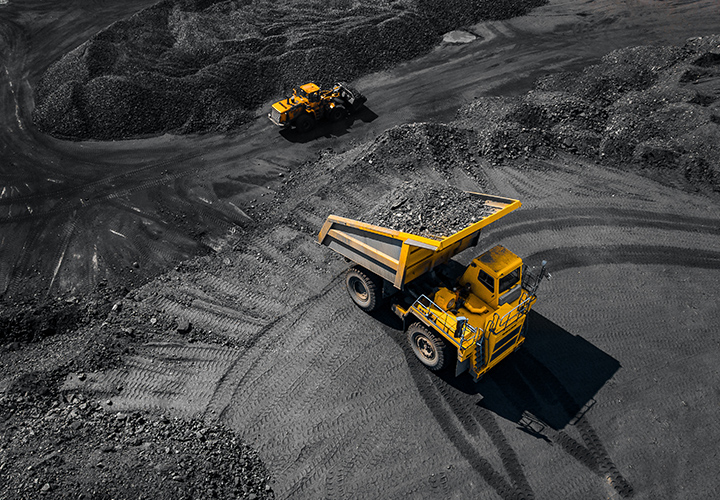 Coal mining at an open pit