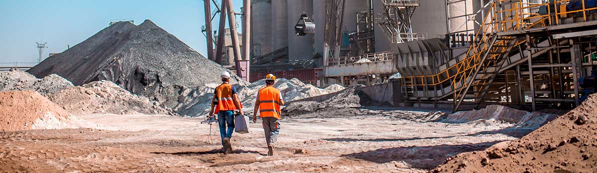 Workers at a cement plant