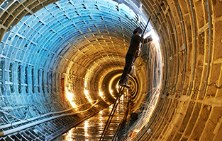 Tuneller welding in underground subway construction site